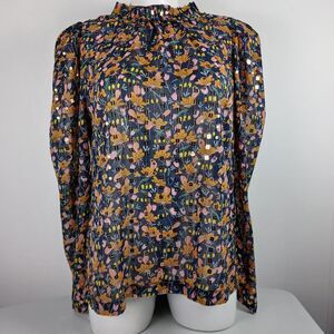 NWT Eva Franco Floral Top Long Sleeve Dreamland Tulip Size 6 Sequins Sheer Glam